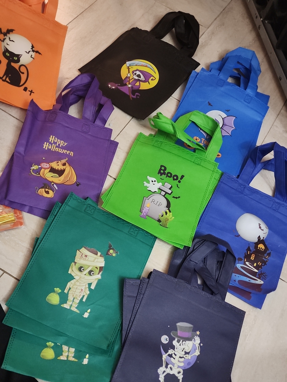 Halloween Kids Treat Bag Tote - Green Boo Ghost Design